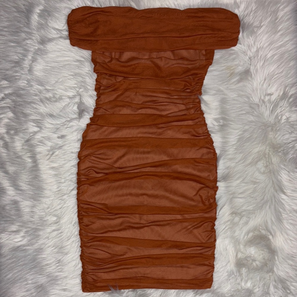 SHEIN Rust Off-Shoulder Midi Dress